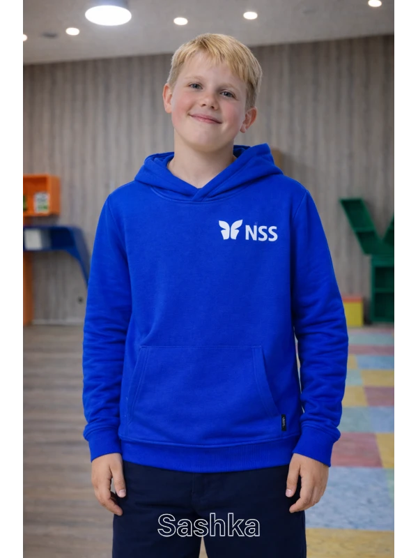 Худі для хлопчика кольору синій електрик з логотипом школи NSS, розмір 116-164